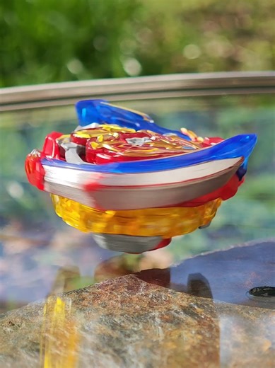 Beyblade Spin Appreciation: Union Achilles Convert Xtend Retsu. Very cool beyblade desing; the blue swords, the chip and the color scheme. Also very versatile beyblade thanks to the layer and Xtend #beyblade #beybladeburst #takaratomubeyblade #beybladespin #unionachilles