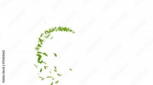 Particle leaves is flying from the left on the transparent background. This animation green tea an amazing footage
