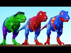 All Superhero Dinosaurs Fighting in Jurassic World - Spiderman Tyrannosaurus Rex Epic Battle