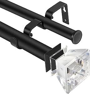 double curtain rod 36-72 inch,1 inch Decorative,Black Diamond Acrylic Finial