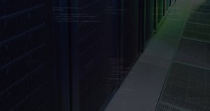 Animation of data processing and integrated circuit over servers. Global network, data processing, digital communication and technology concept digitally generated video.