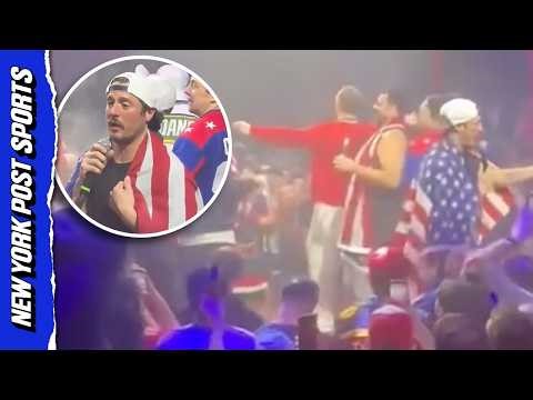 Rangers Captain J.T Miller, Team USA sing “Courtesy of the Red, White, and Blue” at E11ven nightclub