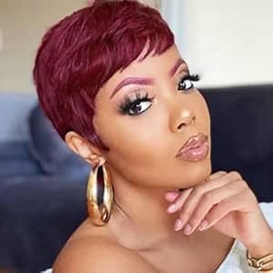 Short Pixie Wigs Human Hair for Black Women Pixie Cut Wig Human Hair Short Burgundy Wigs Glueless Human Hair 99J Boy Cut Wig Red Wig for Women