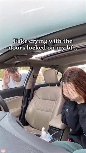 Fake crying with the doors locked on my bf #couple #reaction #boyfriend #husbandwife #foryou