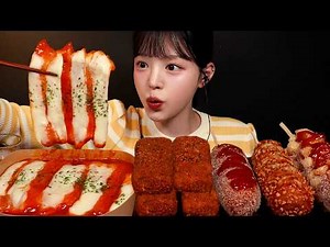 Crispy Giant Hot Dog with Chili’s Cheese Sticks & Tteokbokki Mukbang ASMR