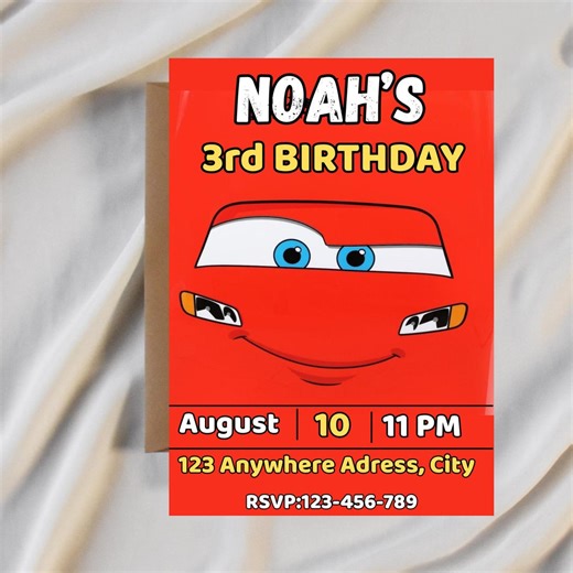 Cars Birthday Invitation | Kids Race Car Birthday Invite | Lightning Mcqueen Car Birthday Invite | Editable Canva Digital Download - Etsy
