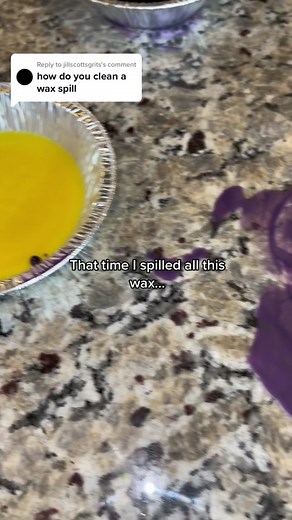 Replying to @jillscottsgrits I scrape and sweep the wax up then use a heat gun to heat the wax and wipe up the rest with alcohol 🕯 #wax #waxmelts #candlemaking #cleaning #waxspill