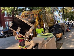 MASSIVE Bulk Trash Cleanup: Boston Garbage Truck Packing Massive Piles at Allston Christmas