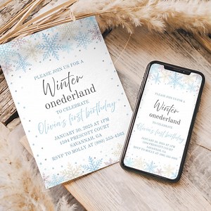 Snowflake First Birthday Invitation: Editable Canva Template (digital Download, 5x7 & 1080x1920 Px) - Etsy