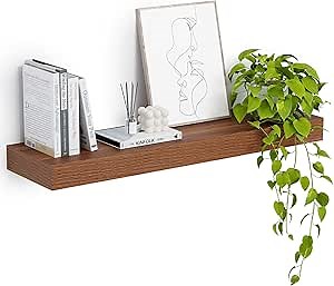 Heimlove 12" Deep Floating Shelves, 36 x 12 Inch Wall Mounted Long Floating Shelf with Invisible Brackets, for Home Decor, Bedroom, Kitchen, Living Room, Bathroom - 1 Pack, Walnut