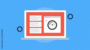 KPI, key performance indicator web-based app displaying business information on laptop screen, video animation.