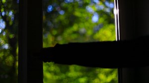 Download Guy opens window in morning. Open window with your hand. Handle from window opening mechanism in room. Ventilation of room. for free