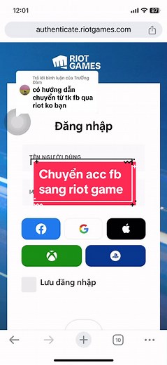 Hướng dẫn liên kết tài khoản Facebook sang Riot Game