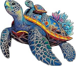 Wooden Jigsaw Puzzles for Adults Teens Kids, Parent and Child Sea Turtle Wood Puzzle, 200 Pieces Unique Animal Shaped Puzzle, Fun Challenging Family Games, 11.49" x 9.65", Gift Box Included