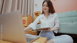 Business concept of 4k Resolution. Employees are using computers to check customer orders. Text Typing.