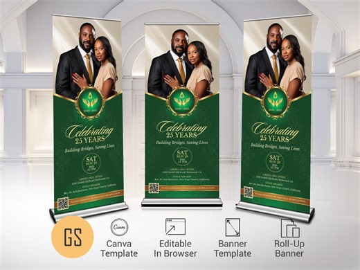 Church Anniversary Banner Template | Green & Gold Pastor Appreciation Canva Design, 33x79" Editable - Etsy