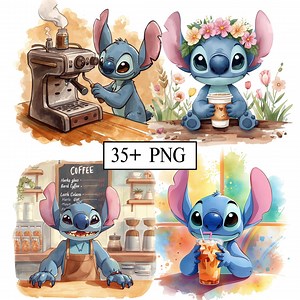 Floral Stitch Cliparts Coffee Latte PNG Bundle Watercolor Stitch Coffee PNG Rainbow Splash Clipart Cozy Cafe Art Mug Coffee Lover Blue Alien - Etsy