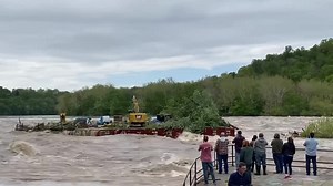 Huge barge that broke free on the Potomac River lodged on Dam 3 just below the Harpers Ferry West Virginia- River Riders Camp Ground | River Riders