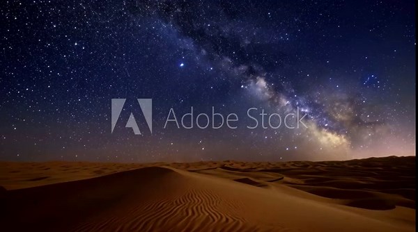 Majestic Night Sky Filled With Stars Above a Vast Desert Landscape, A desert at night with a vivid Milky Way tableaux spread across the sky