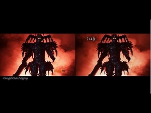 PR Super Samurai/ Shinkenger Red Ranger vs Xandred First Fight Split Screen (PR and Sentai version)