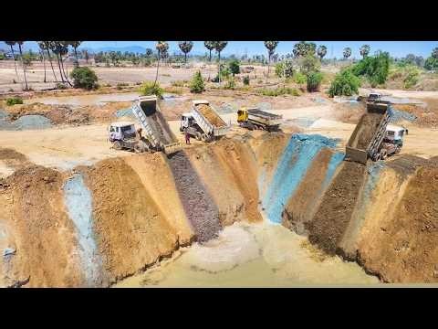 Amazing Land Clearing! Mini Dozer Push Rock Soil with 10K Dump Truck Team