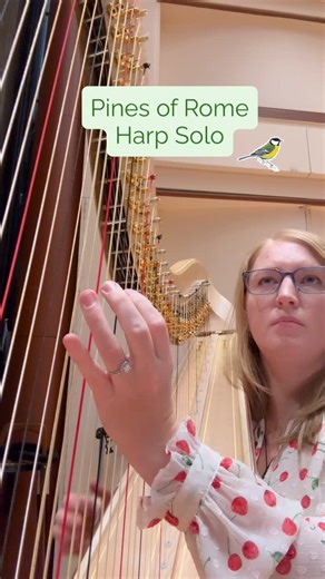 Playing with the 🐦🎶 One of my favorite small solos we play! Respighi’s Pines of Rome calls for a recorded track of bird calls to play during the end of the 3rd movement, right during the harp solo. ✨ The technique I’m using is called harmonics, which produce a bell like tone on the harp. Any other harpists notice a difference in their left hand technique once they started wearing rings?? 🤦‍♀️ #harp #harpistsofinstagram #instaharp #orchestralharpist #practicalharpist #charlottesymphony #respig