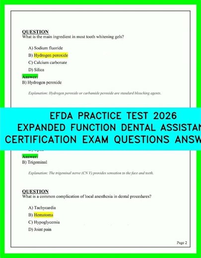 2026 EFDA Certification Exam Practice Test Expanded Function Dental Assistant Prep Questions