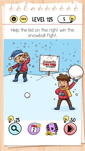 Brain Test Tricky Puzzles | Level 125 | Help the kid on the right win the snowball fight #braintest