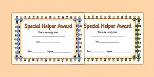 Special Helper Award Certificates