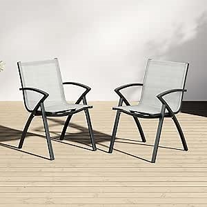Patio Dining Chairs Set of 4, Outdoor Stackable Chairs with Metal Frame and Backrest, All Weather Breathable Patio Lawn Chair for Garden and Backyard