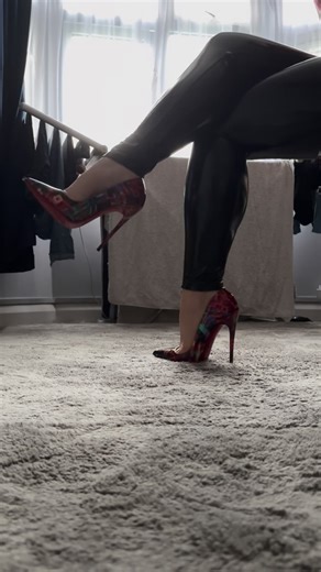 @thestilettobunny | Want to see the full video? #heels #highheels #stilettos #loubs #louboutin #christianlouboutin #redsoles #dangling #pvc #pvctrousers... | Instagram