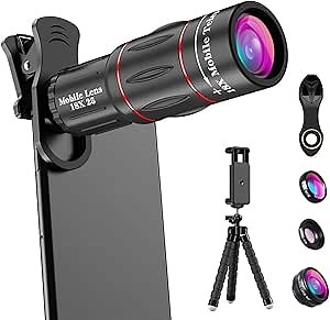 APEXEL Phone Photography Kit Flexible Phone Tripod, 4 in 1 Lens Set,18X Telephoto Lens, Fisheye, Macro & Wide Angle Lens for iPhone 12/11//XS Max/XR/XS/X 8 7 Plus Samsung OnePlus