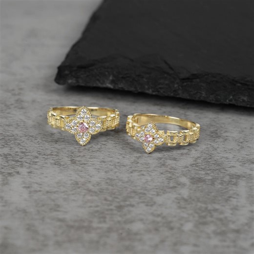 10k Gold Velia Clover Rollie Band Ring (pink) - Etsy