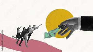 Ambitious, motivated, concentrated employees, young people running forward to professional success, promotion. FInancial motivation. Stop motion, animation. Business and office, innovations concept