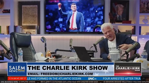 Glenn Beck passes on the golden microphone that was given to him by Rush Limbaugh to Charlie Kirk. | 98.9 FM The Answer