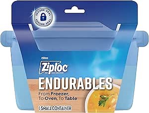 Ziploc Endurables Small Container, 2 Cups, Reusable Silicone Bags and Food Storage Meal Prep Containers for Freezer, Oven, and Microwave, Dishwasher Safe