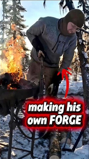 Man makes his own FORGE in the middle of frozen forest in ALASKA.