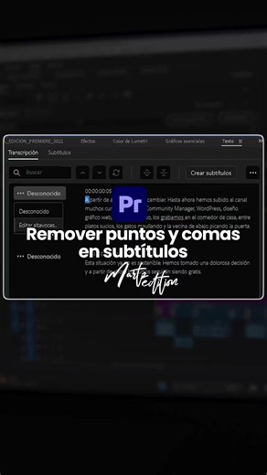remover puntos o comas de los subtitulos en adobe premiere #adobepremiere #adobe #editordevideos
