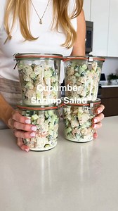 The best kind of protein-packed salad for meal prep! Juicy, bite-sized shrimp gets tossed with crisp cucumbers, green onion, fresh dill, and a creamy lime dressing. | Downshiftology