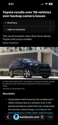 Toyota recalls over 1M vehicles over backup camera issues