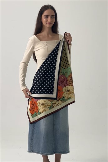 Polka Dot & Floral Reversible Bandana – Silky Double-Sided Scarf