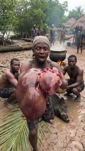 GIANT Jungle Boar Butchering! 🐗🔥 Tribal Hunters Turn Beast into Feast #tribalfood #shorts