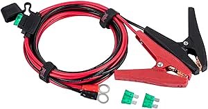 Battery Alligator Clips Clamp Clip-on to 3/8" Ring Eyelet Terminal Boost Cable Heavy-Duty 30A Fuse 12V/24V 12AWG Cord 6Ft