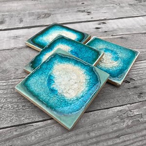 Aqua Ceramic Geode Coaster - Etsy