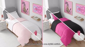 JUICY COUTURE Box Stitch 3-Piece Black/Hot Pink Solid Color Microfiber Full/Queen Comforter Set JYZ033394