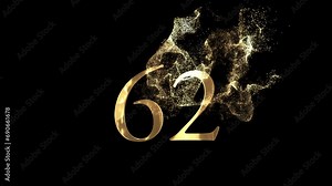 Golden number 62 from particles, numbering, sixty two, golden numbers, alpha channel