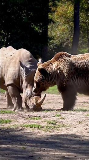 "Rare Fight Between Giant Rhinoceros and Bear – Wild Clash Caught