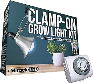 Miracle LED Ultra Grow Clamp-On LED Grow Light Kit with Blue Spectrum Seeding & Starting Grow Light Replacing 150W (2-Pack) with SproutMatic Grow Timer