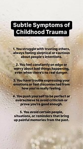 Childhood trauma can manifest in a variety of subtle ways that may not always be immediately recognized as signs of trauma. Here are five subtle symptoms that might indicate someone has experienced childhood trauma. ➡️ You might struggle with trusting others, always feeling skeptical or cautious about people's intentions.➡️ You could feel constantly on edge or worry about bad things happening, even when there’s no real danger.➡️ You may have trouble expressing your emotions or feel disconnected 