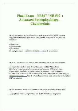Final Exam NR507 NR 507 Advanced Pathophysiology Chamberlain